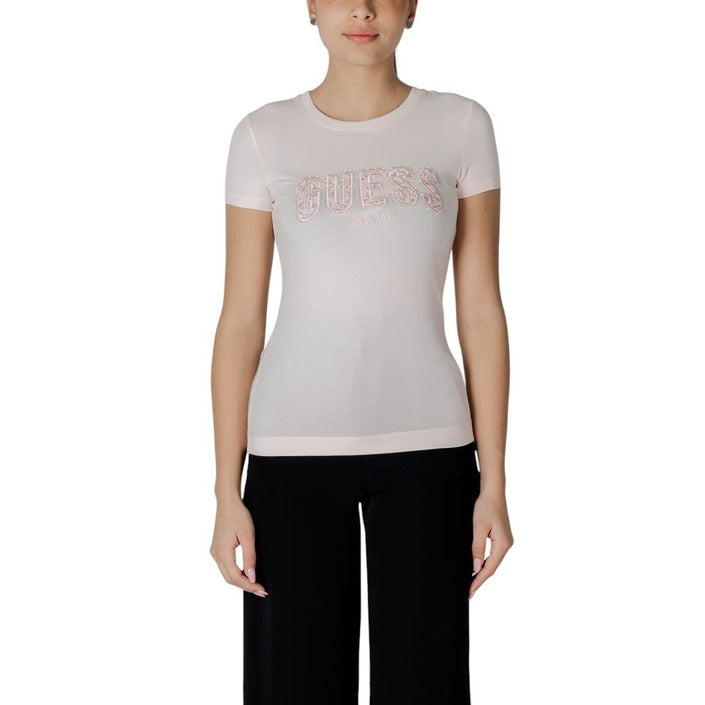 Guess T-Shirt Donna Rosa Manica Corta Scollo Tondo 95% Cotone 5% Elastan Primavera/Estate W5GI04 J1314