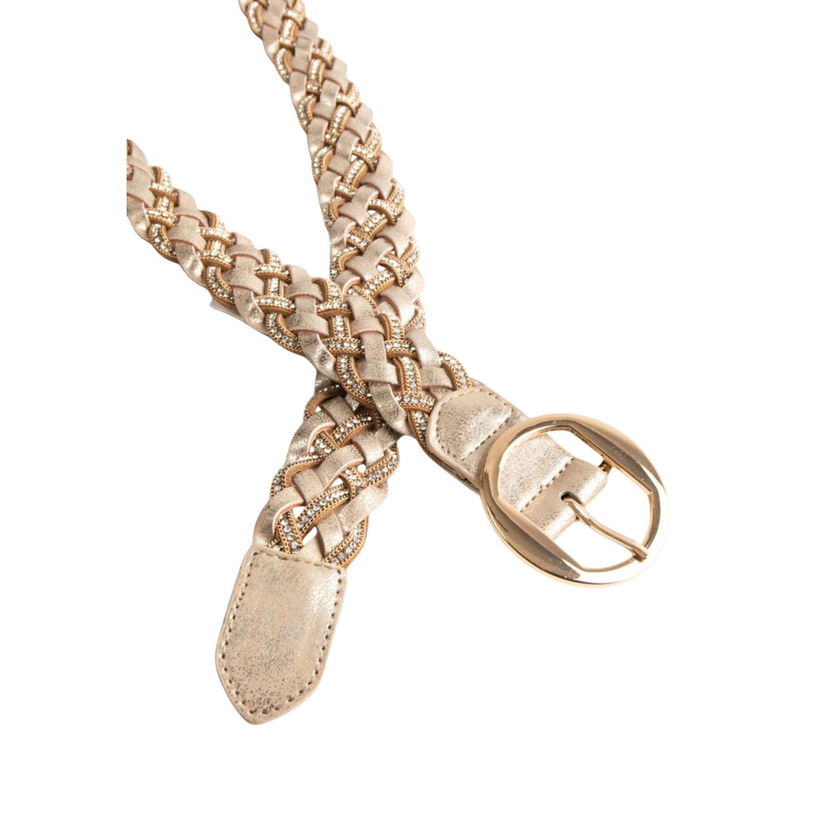 Cintura Morgan De Toi donna oro intrecciata con fibbia - vista frontale dettaglio chiusura