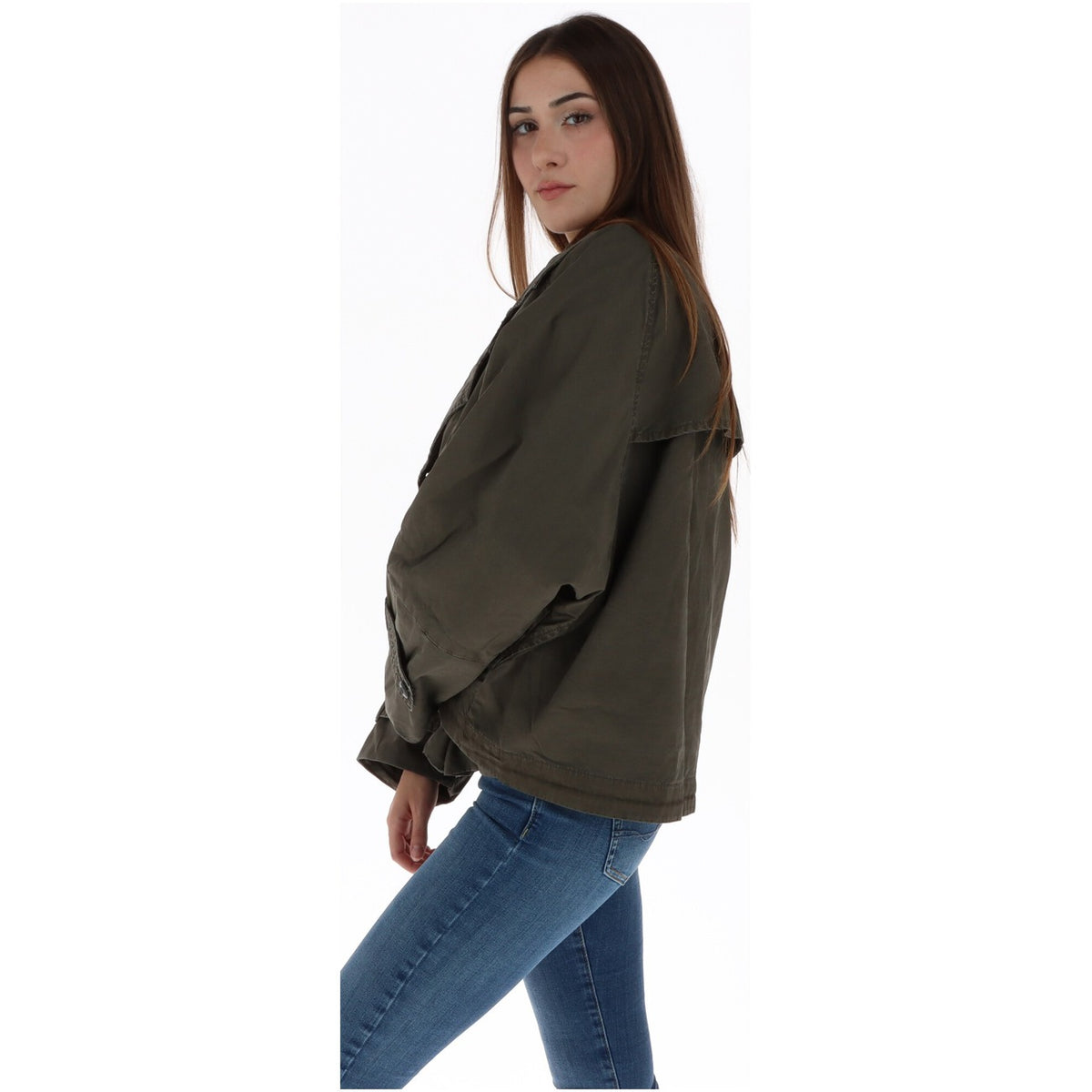 Giacca corta donna G-Star – Oversized 4 Pocket Cape verde oliva canvas cotone D30001-D388.