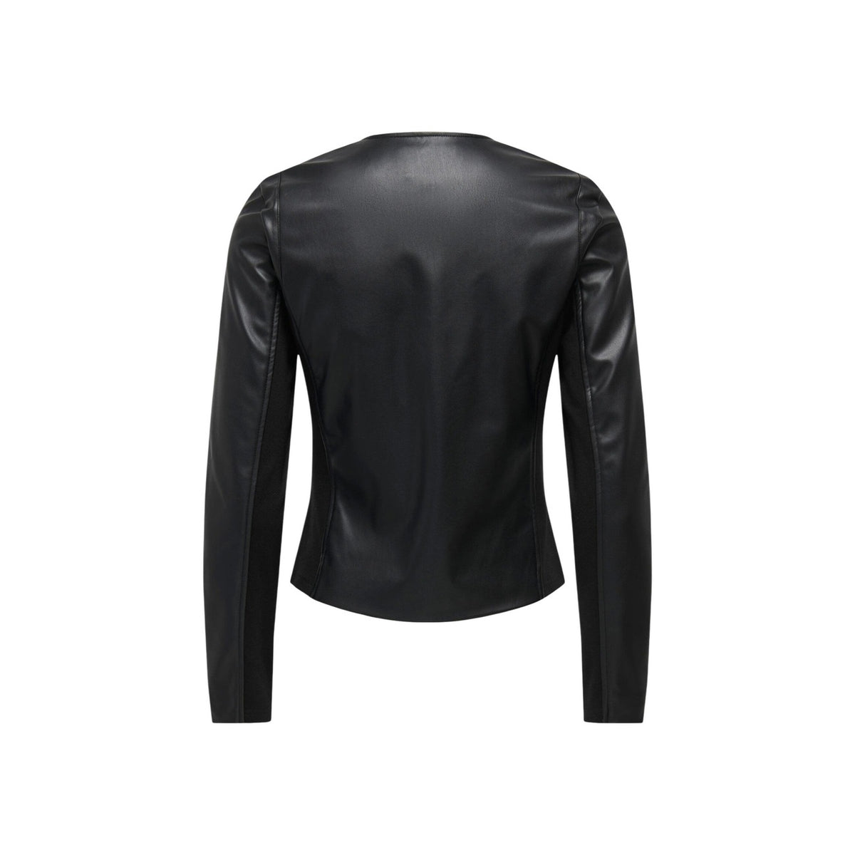 Giacca similpelle nero donna Only ONLBITTEN 15373291. Giubbino chiodo aderente in ecopelle per la mezza stagione con cerniera frontale, collo tondo e tasche con zip.