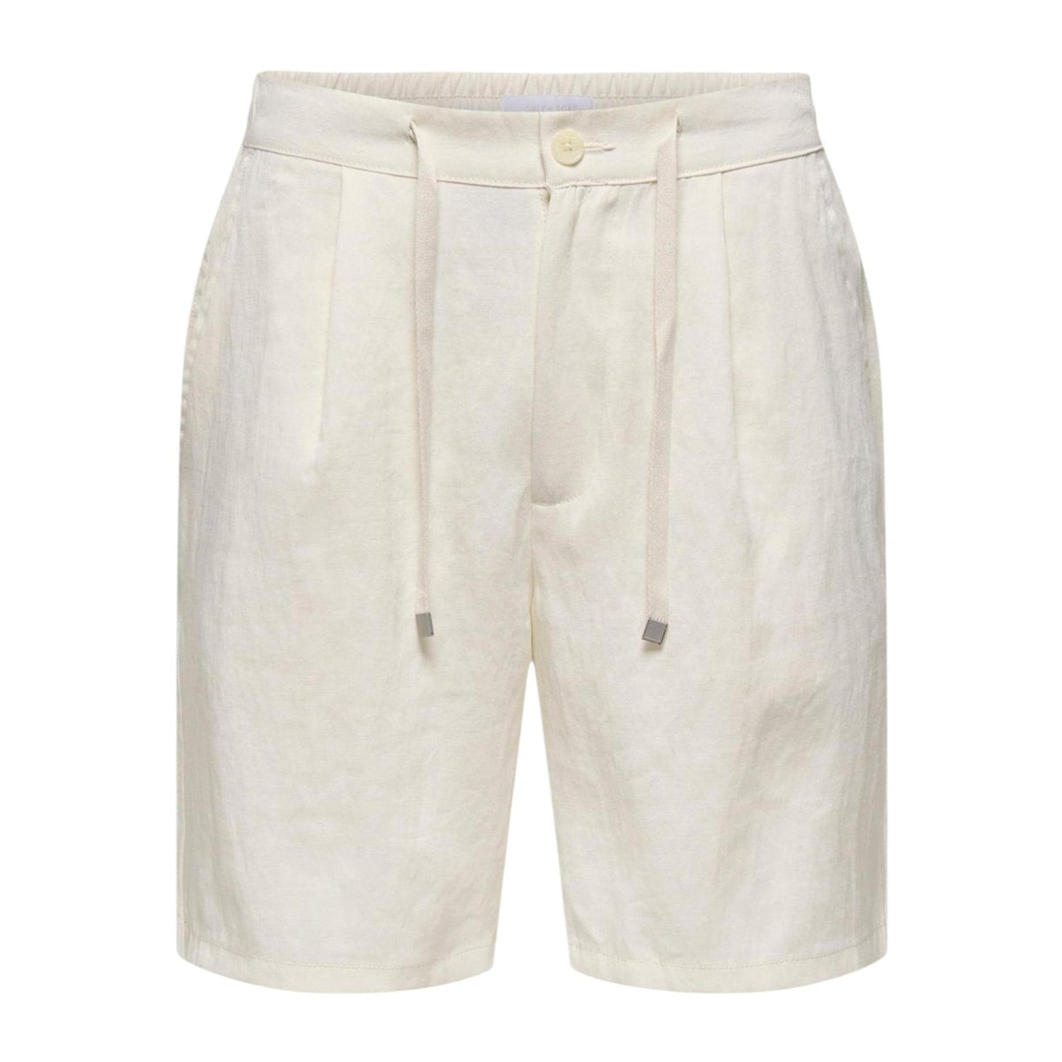 Bermuda Only & Sons Onswake Loose Beige; 80% Viscosa. Chiusura con zip e coulisse, tasche utility, vestibilità morbida. Tessuto intrecciato fresco e leggero per la stagione Primavera/Estate. Vista stesa
