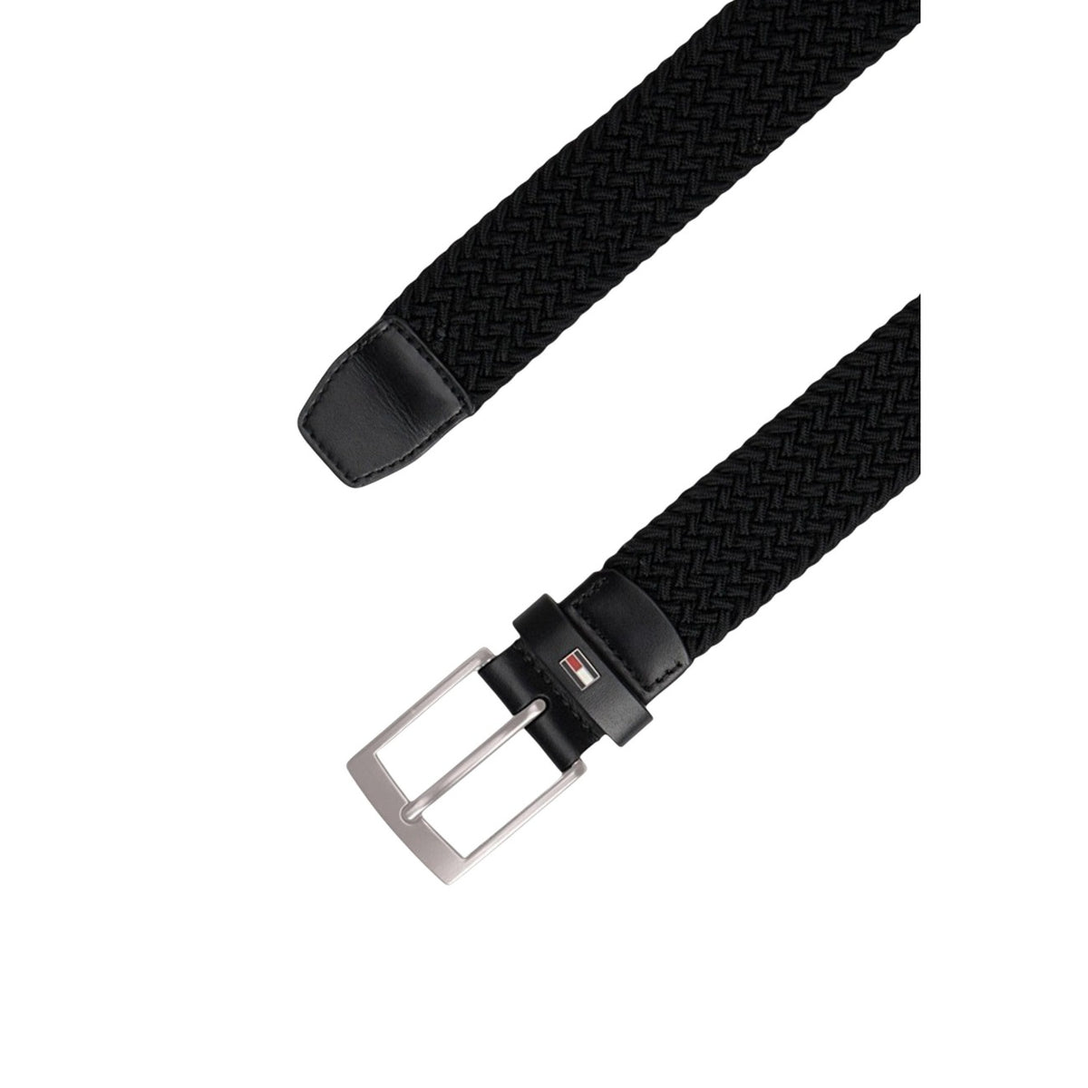 Cintura elastica Tommy Hilfiger; motivo intrecciato, fibbia in metallo spazzolato, larghezza 3,5 cm. Comfort e stile iconico Tommy. Vista fibbia