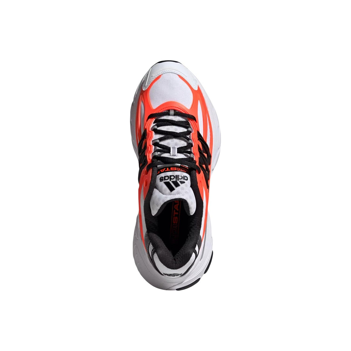 Sneakers uomo bianchi adidas Originals Adistar XLG 2.0 HQ7468. Scarpe da ginnastica traspiranti in tessuto mesh e sintetico con dettagli arancioni Solar Orange, suola ammortizzata Adiprene e cage in RPU.