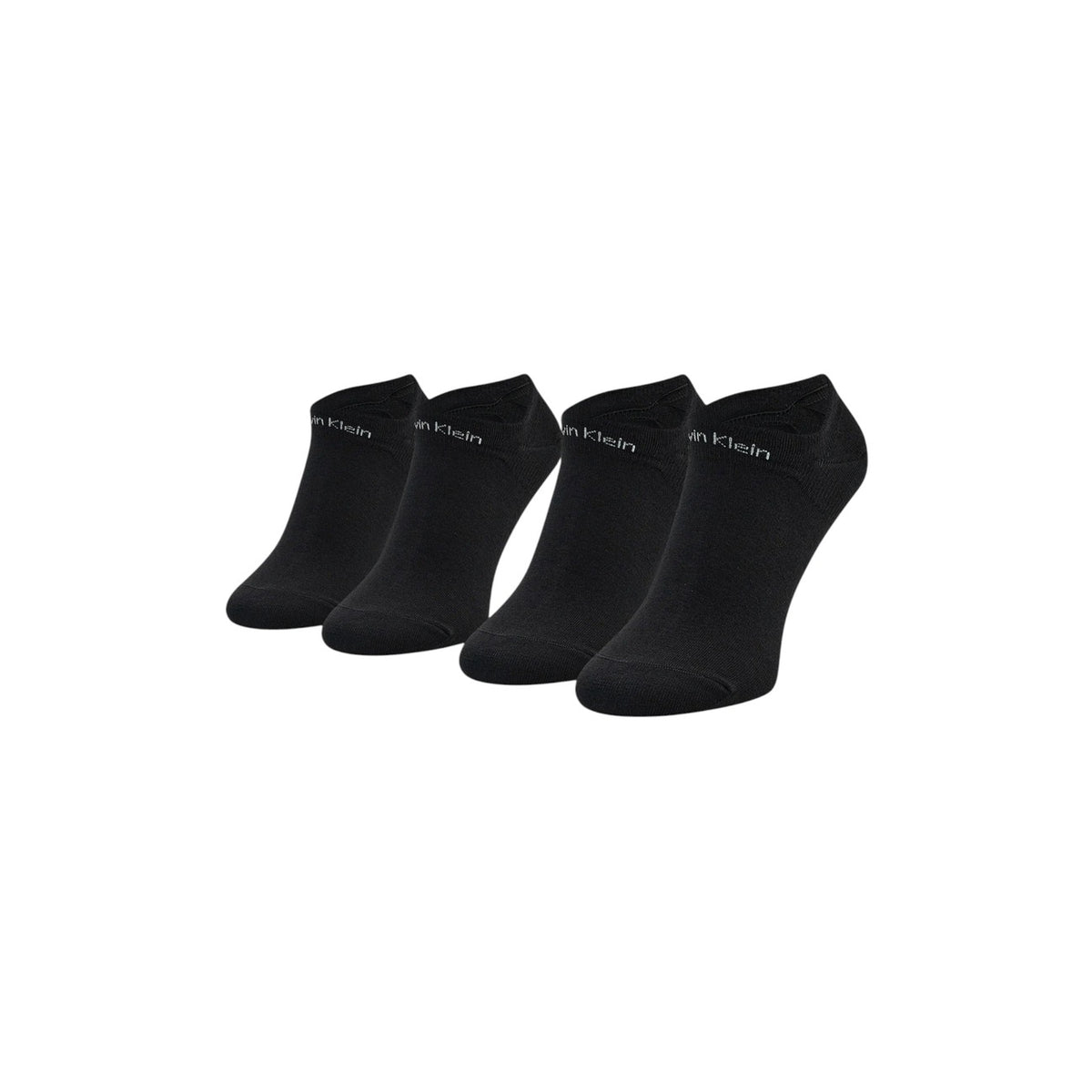 Calze Donna Calvin Klein Jeans 2P Sneaker Gripper; 62% Poliestere, 35% Poliammide, 3% Elastam. Sistema antiscivolo, invisibili nella scarpa, colore nero. Confezione da 2 paia, stile casual/sportivo. Vista frontale
