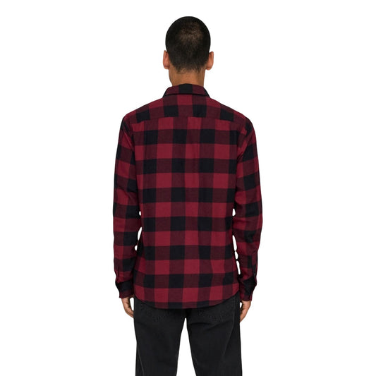 Only & Sons Camicia Uomo Rosso Quadri Bottoni Manica Lunga Scollo Tondo Colletto Classico Cotone 100% Autunno Inverno 22007112