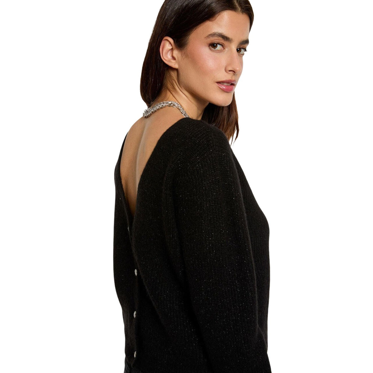 Cardigan donna Morgan De Toi nero – Maglia elegante mezza stagione con scollatura schiena 242-MIMO.