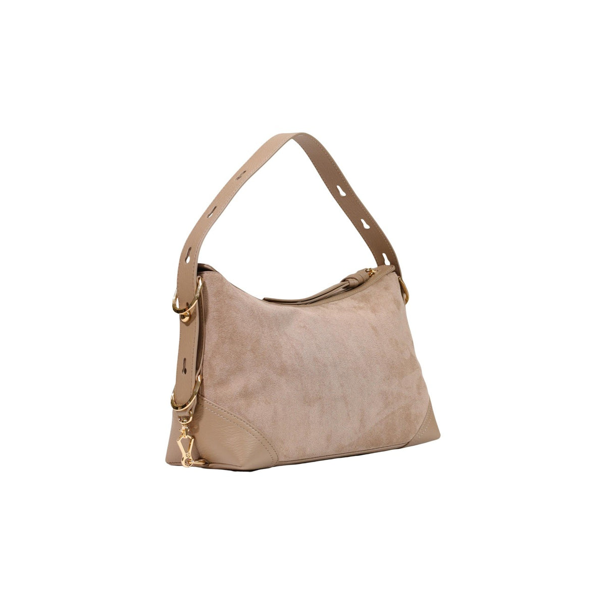 Borsa Love Moschino donna beige tracolla media effetto scamosciato manici oro zip JC4091PP