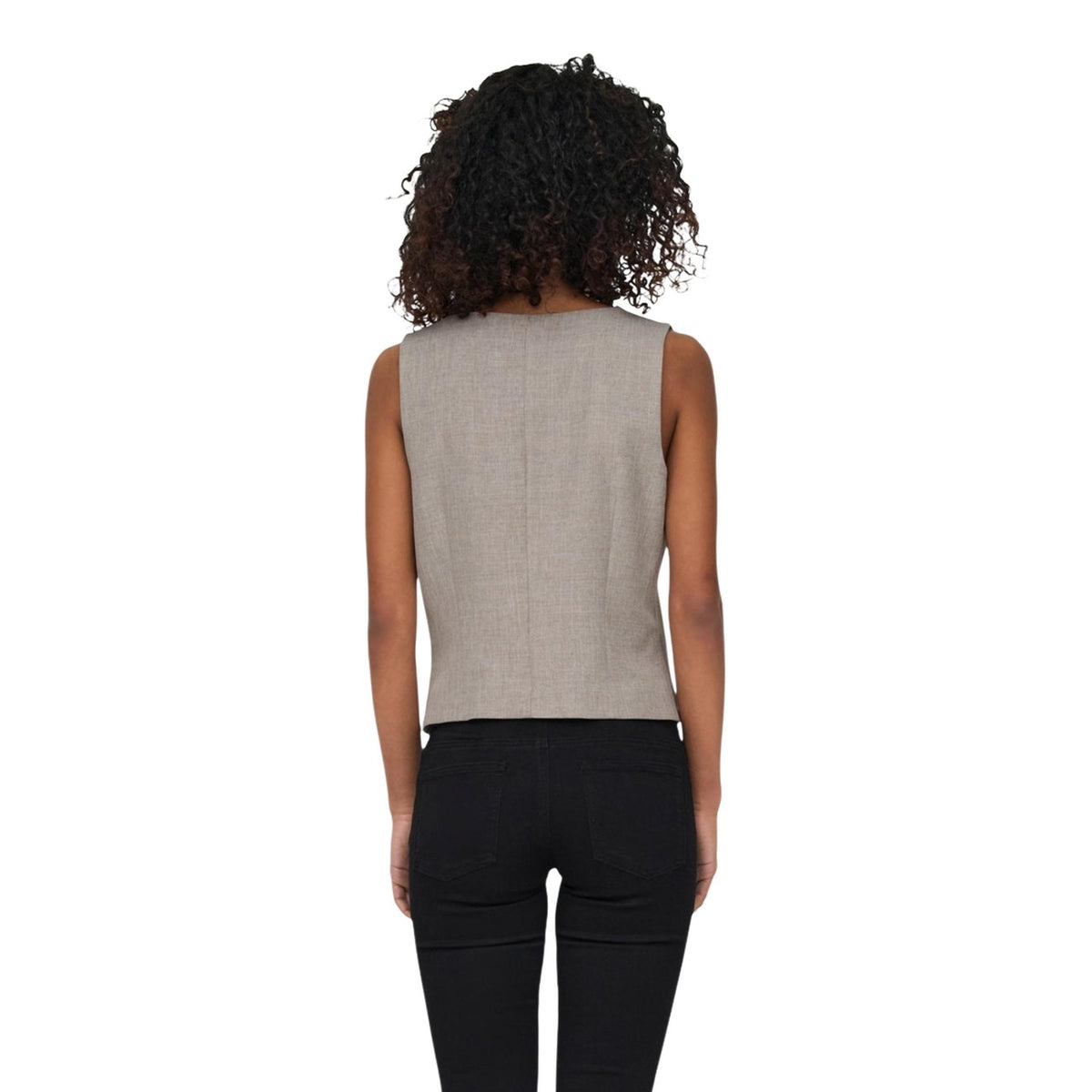Gilet Only donna beige smanicato con bottoni - vista posteriore retro indossata da modello