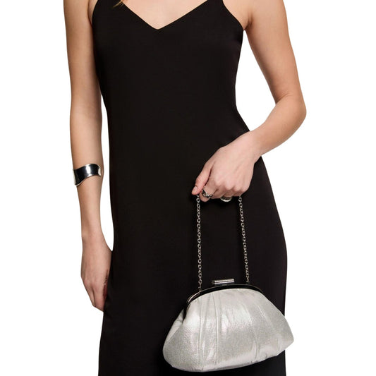 Pochette Morgan De Toi 261-2POLAR; effetto plissettato, chiusura gioiello metallica, tracolla a catena. Design sofisticato in poliestere, ideale per smartphone e make-up.