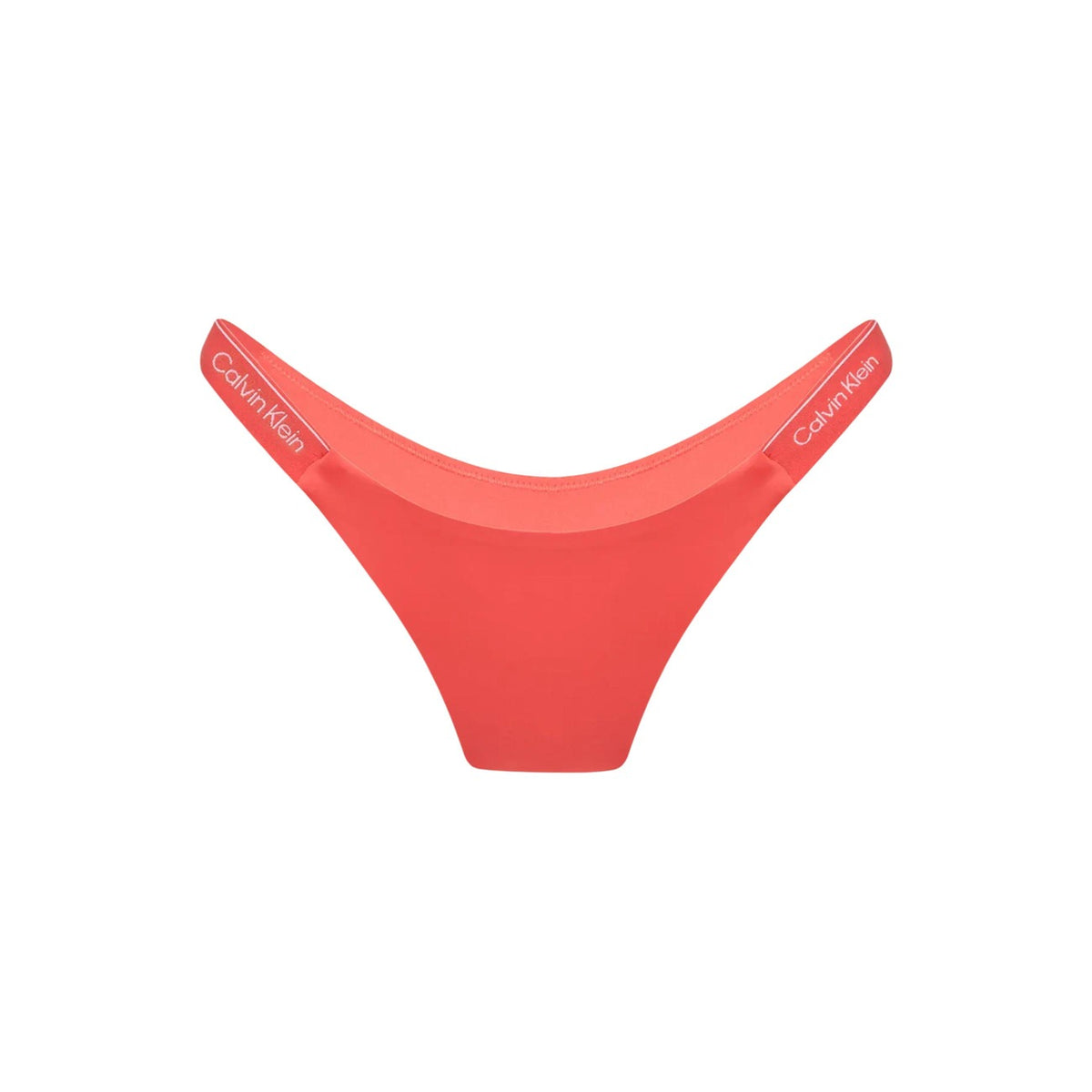 Bikini CK Jeans Arancione; 81% Poliestere Riciclato. Vita bassa, fasce elastiche con logo, tessuto stretch. Asciugatura rapida e fit confortevole, ideale per mare e piscina. Vista stesa