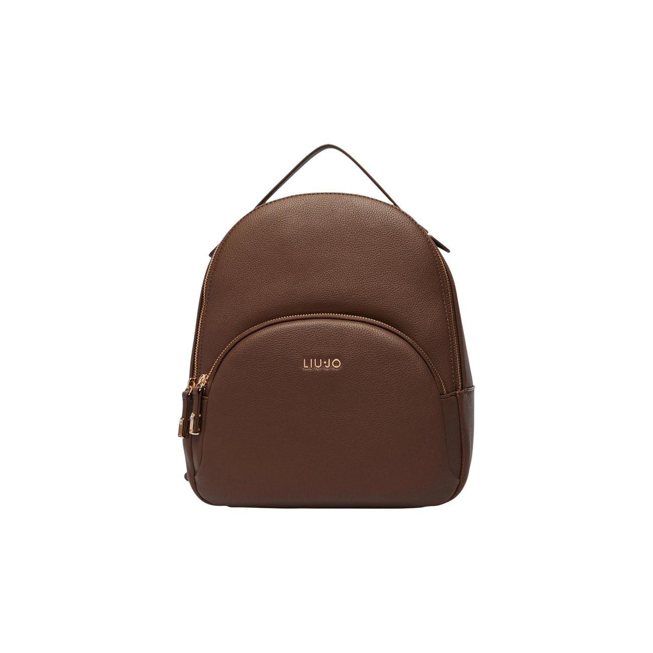 Zaino Liu Jo beige AF6209 E1019. Zaino grande da donna beige e nero in ecopelle martellata con tasca frontale doppio cursore, dettagli metallici oro e chiusura zip, zaino casual da lavoro e tempo libero 4 stagioni.
