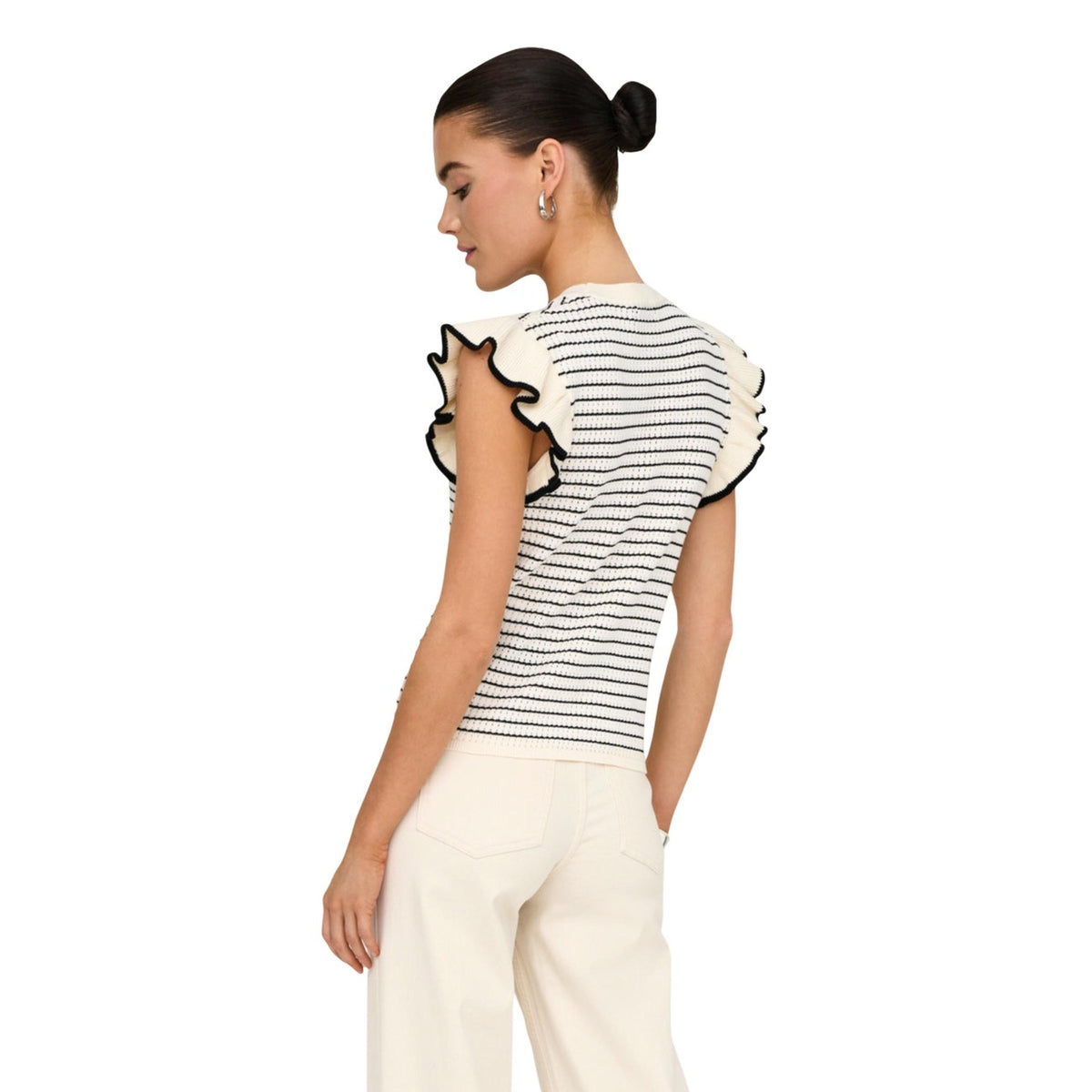 JDYCARICE S/L Frill Pullover, gilet donna a righe in 100% cotone; maglia con rouches sulle spalle, vestibilità regolare e stile versatile per outfit casual-raffinati. Vista posteriore
