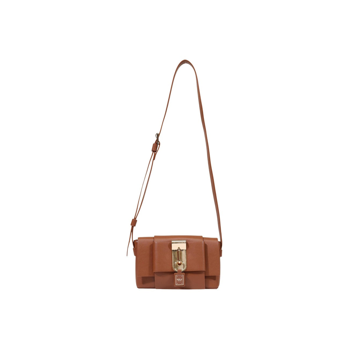 Borsa tracolla Replay marrone FW01BI.000.A7243S. Borsa da donna marrone con chiusura gioiello oro, etichetta logo frontale e tracolla regolabile, borsa casual chic per ufficio e sera 4 stagioni.