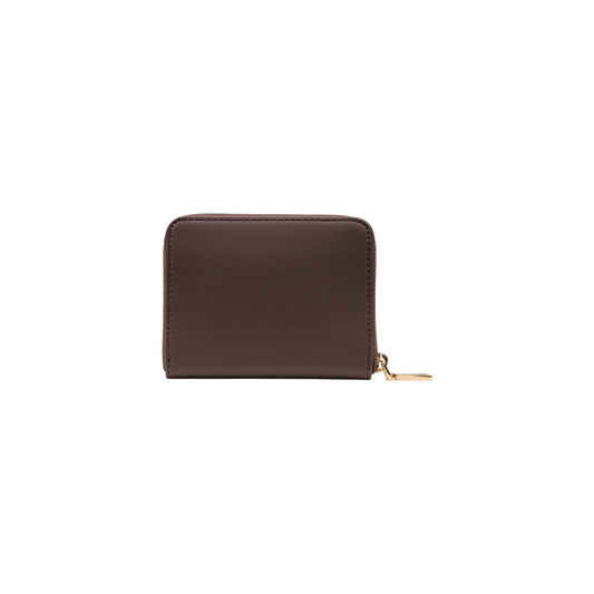 Portafoglio Love Moschino donna marrone medio modello JC5613PP. Portafogli compatto zip-around color marrone cioccolato/cuoio in ecopelle con logo metallico dorato sul davanti, scomparti interni e cerniera, stile elegante e casual.