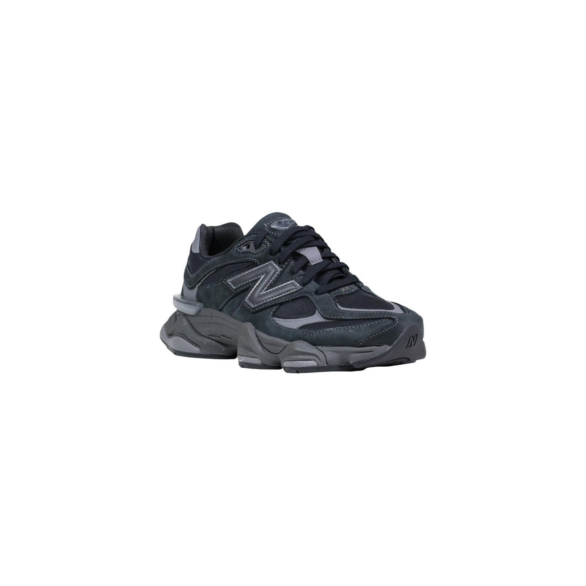 Sneakers New Balance 9060 da uomo in 100% pelle nubuck grigia con suola robusta e logo laterale iconico Vista frontale