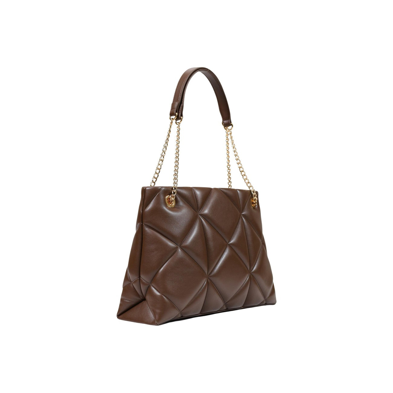 Borsa Love Moschino donna marrone a spalla modello JC4040PP1. Borsa grande trapuntata effetto pelle marrone cioccolato con manici a catena oro e cerniera stile casual chic, elegante e da giorno.