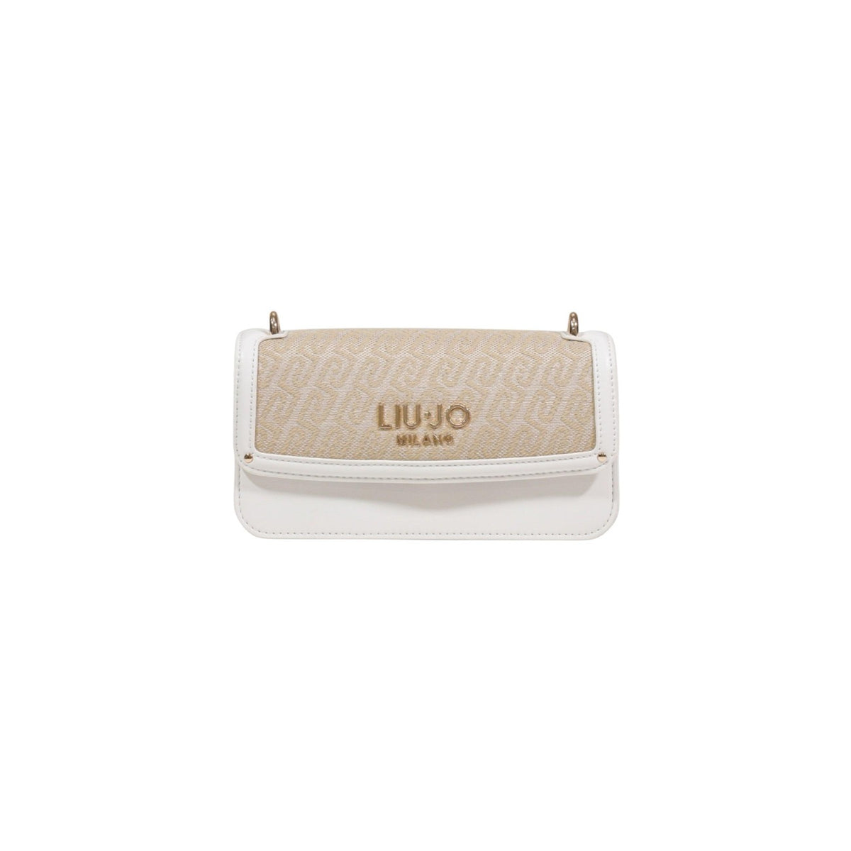 Borsa Liu Jo S Crossbody East/West; 100% Poliestere Beige. Logo in rilievo, hardware dorato, chiusura con zip. Mini bag donna versatile, leggera e raffinata. Vista frontale