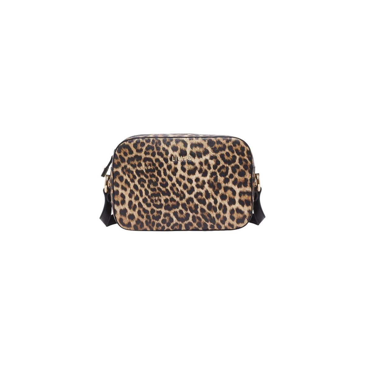 Borsa Camera Case Liu Jo; stampa animalier, tracolla regolabile, logo metallico dorato. Accessorio compatto e glamour per ogni occasione. Vista frontale