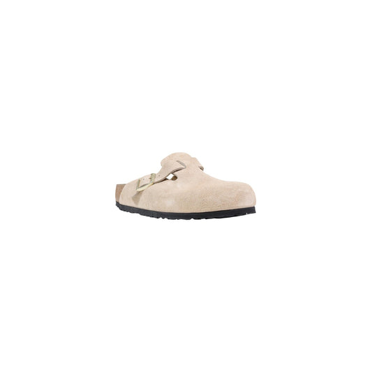 Dettaglio ciabatte Birkenstock Boston Braided donna beige con fibbia regolabile e suola in EVA