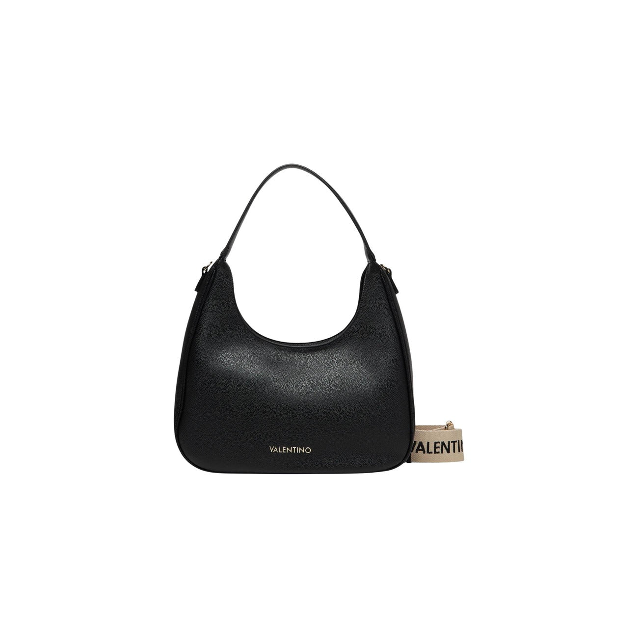 Borsa Grande Nera Donna Valentino Bags Doris; Misure 11x25x11 cm. Tessuto 100% poliuretano con manico singolo, tracolla rimovibile in nastro ricamato e chiusura superiore a zip. Dettagli logo frontale, stile casual 4 stagioni. Vista frontale