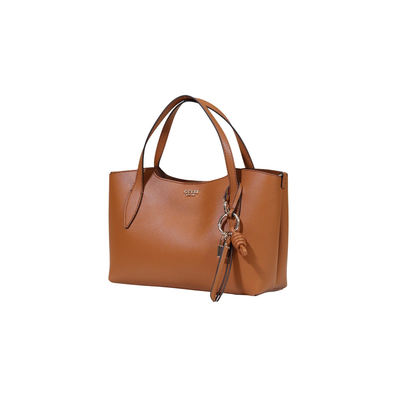 Borsa Satchel Grande Donna Beige Guess Lucci; Struttura 100% poliuretano martellato con chiusura a zip e doppi manici. Tracolla rimovibile, logo metallico frontale e ciondolo con mini lucchetto, stile casual mezza stagione. Frontale laterale