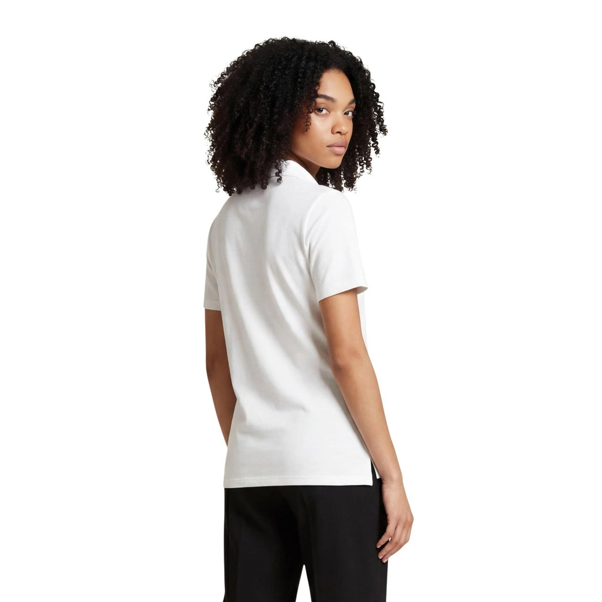 T-shirt bianca elegante Morgan De Toi Drosso, tessuto stretch con viscosa, colletto a punta e taschine frontali decorate; capo versatile per un look primavera-estate sofisticato. Vista posteriore