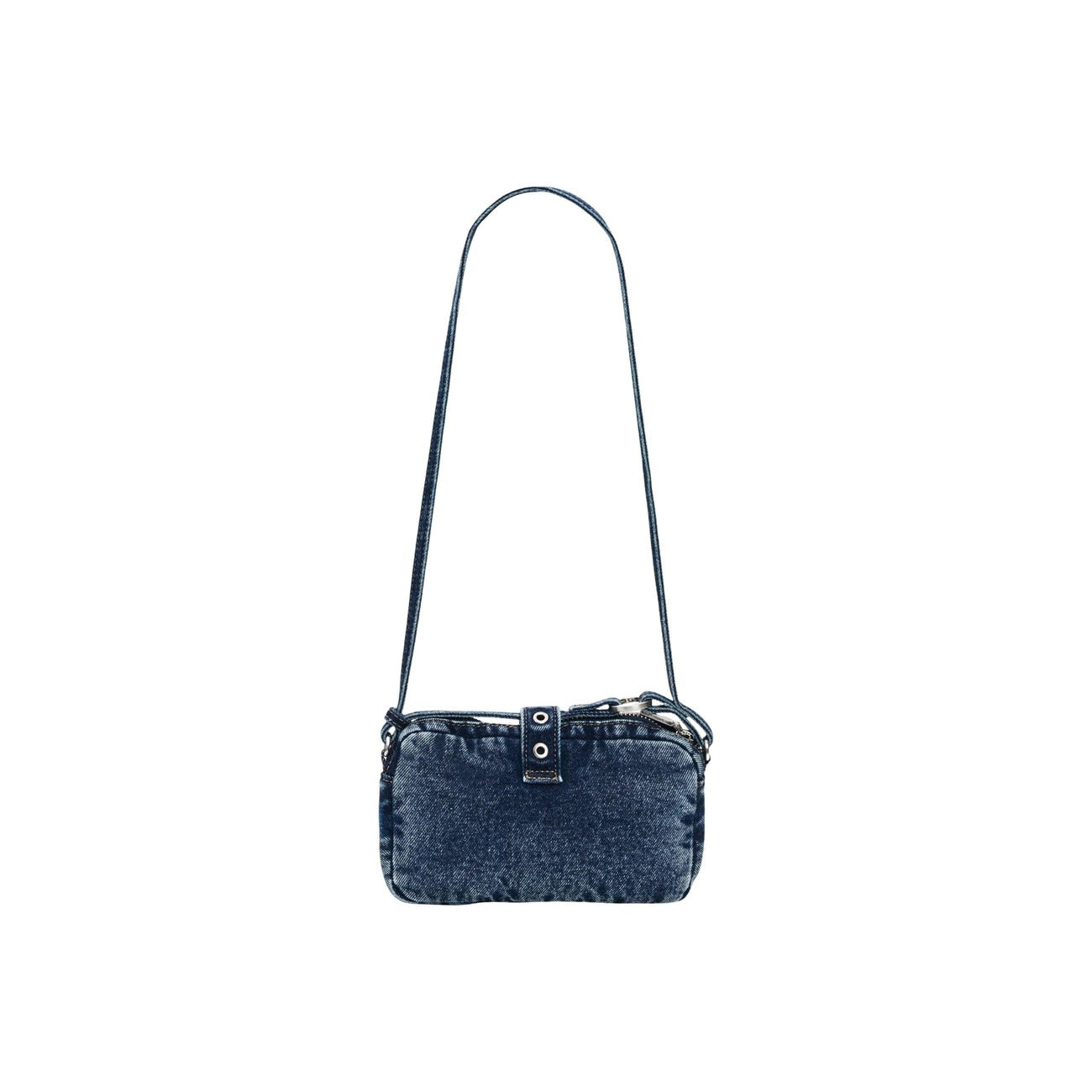 Borsa piccola in denim da donna Desigual MONE_CURIO. Realizzata interamente in poliestere con dettaglio floreale. Tracolla e chiusura con zip. Vista posteriore