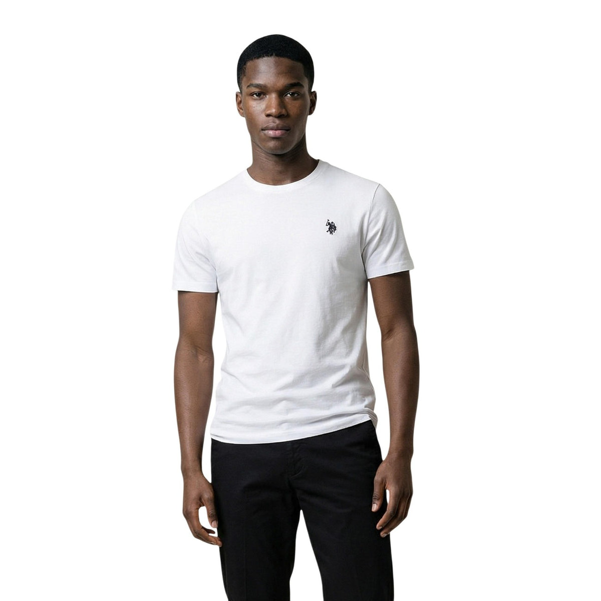 T-shirt uomo U.S. Polo Assn. modello MICK-BASIC bianca in cotone a maniche corte con logo ricamato e scollo tondo
