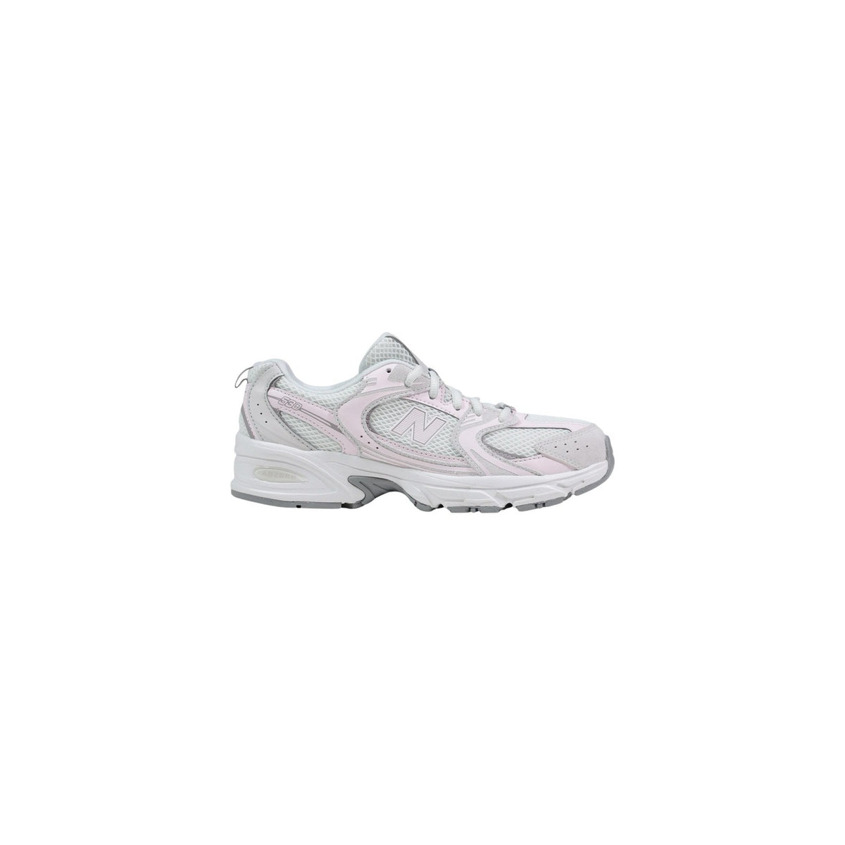 sneaker New Balance 530 in mesh bianco e sintetico con dettagli rosa pastello.