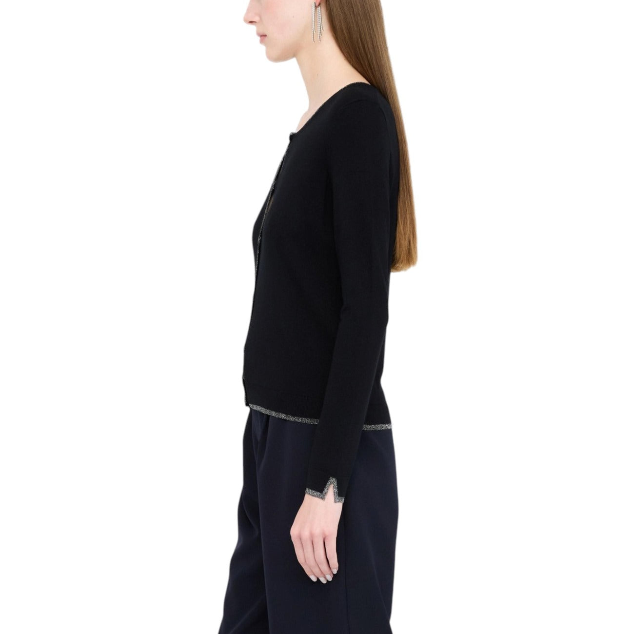 Liu Jo Maglia Donna Nera in 80% Viscosa 20% Poliammide con Bottoni a Manica Lunga con Scollo Tondo MF5225 MS49I