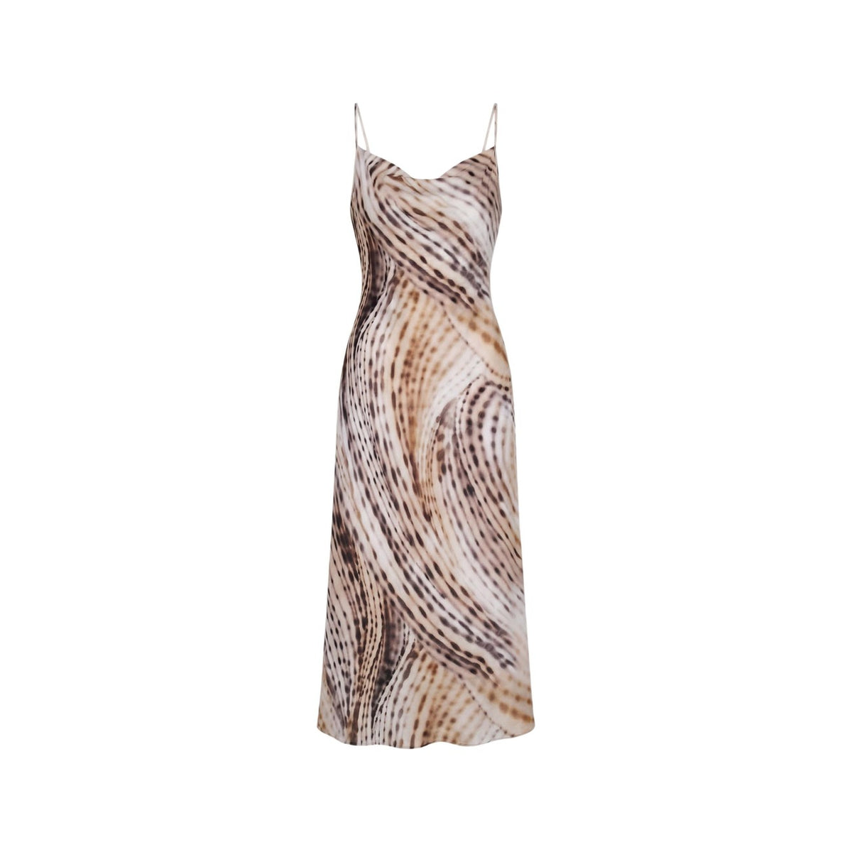 vestito midi rosa da donna Guess AKILINA DRESS. Realizzato con una pregiata miscela di 58% lyocell e 42% viscosa. silhouette sinuosa con spalline sottili e scollo morbido drappeggiato. Vista frontale stesa