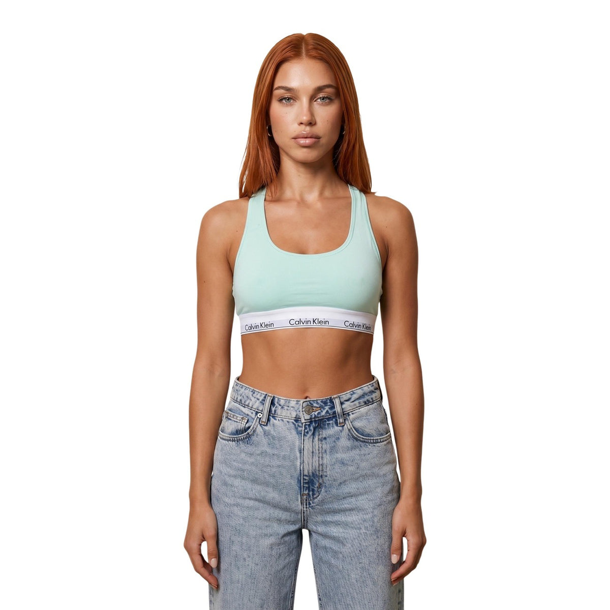 Bralette Sfoderata Verde Donna Calvin Klein; Tessuto elasticizzato in cotone e modal con retro a vogatore e coppe senza imbottitura. Modello pull-on con fascia piatta senza cuciture, stile sportivo primavera-estate.