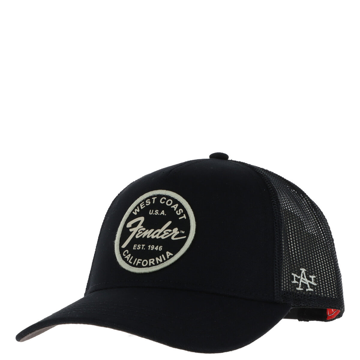 Cappellino American Needle Fender California SMU679A; nero, fantasia stampata, misto cotone e poliestere. Design urban, chiusura regolabile.