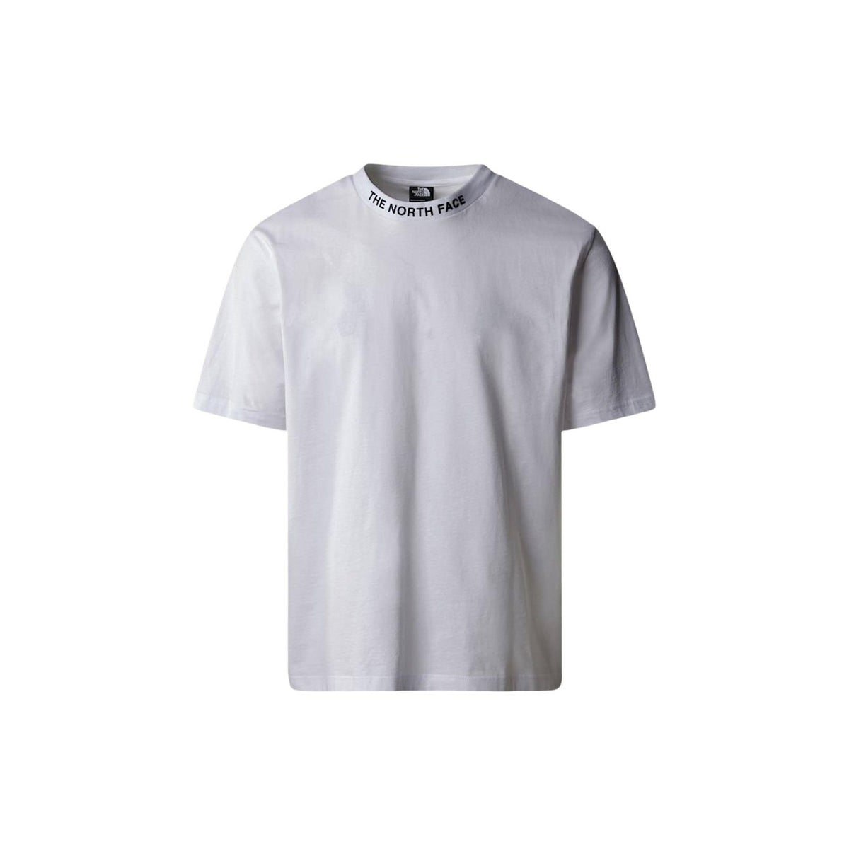 T-shirt bianca The North Face Zumu Relaxed Fit in 100% cotone con logo stampato sul colletto, design essenziale per il tempo libero e l'outdoor. Vista frontale Stesa