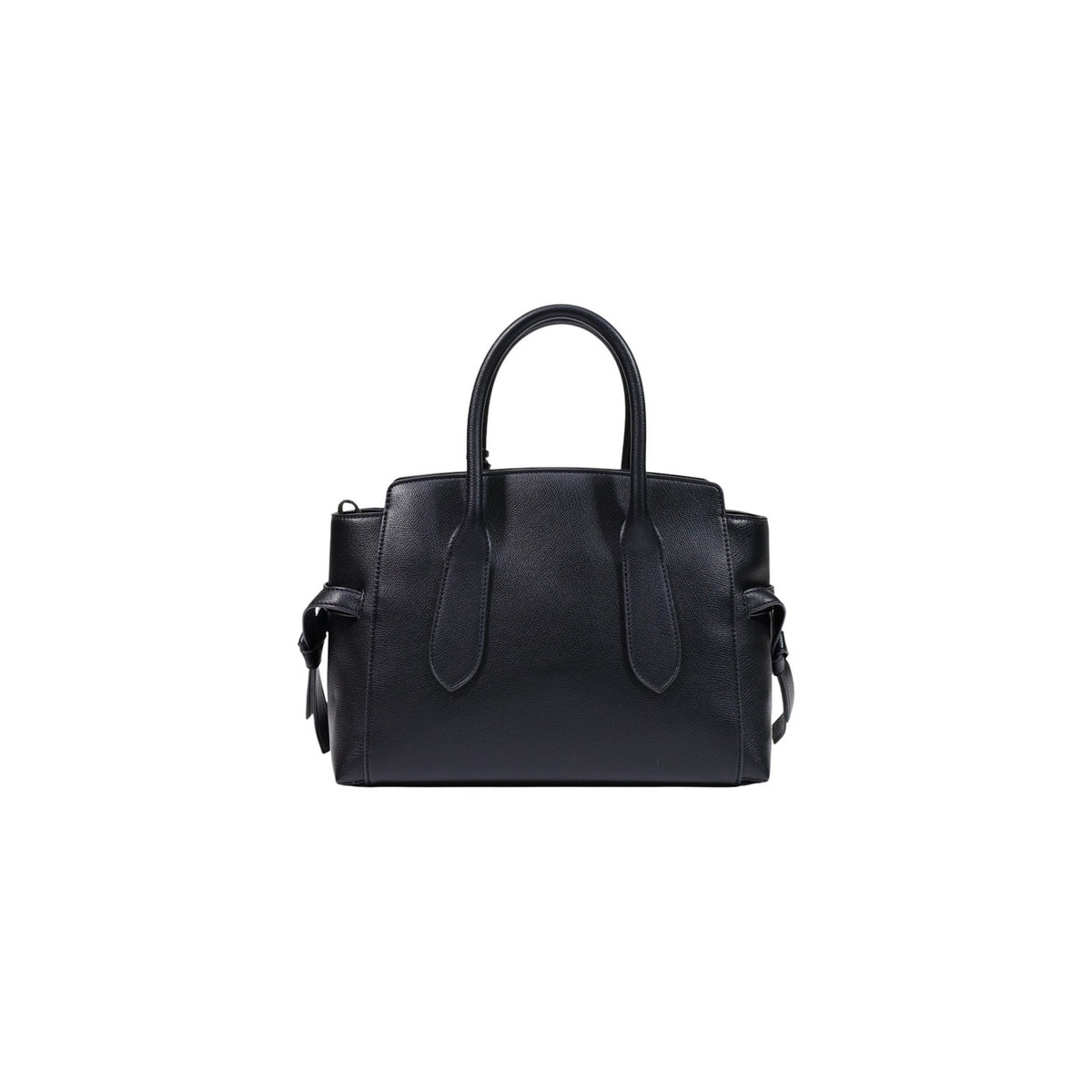 Borsa Love Moschino donna nera a mano modello JC4055PP. Bauletto nero grande con manici corti rigidi, fibbie laterali decorative e ciondolo charm oro con logo, stile elegante, moderno e casual chic per ufficio o giorno.