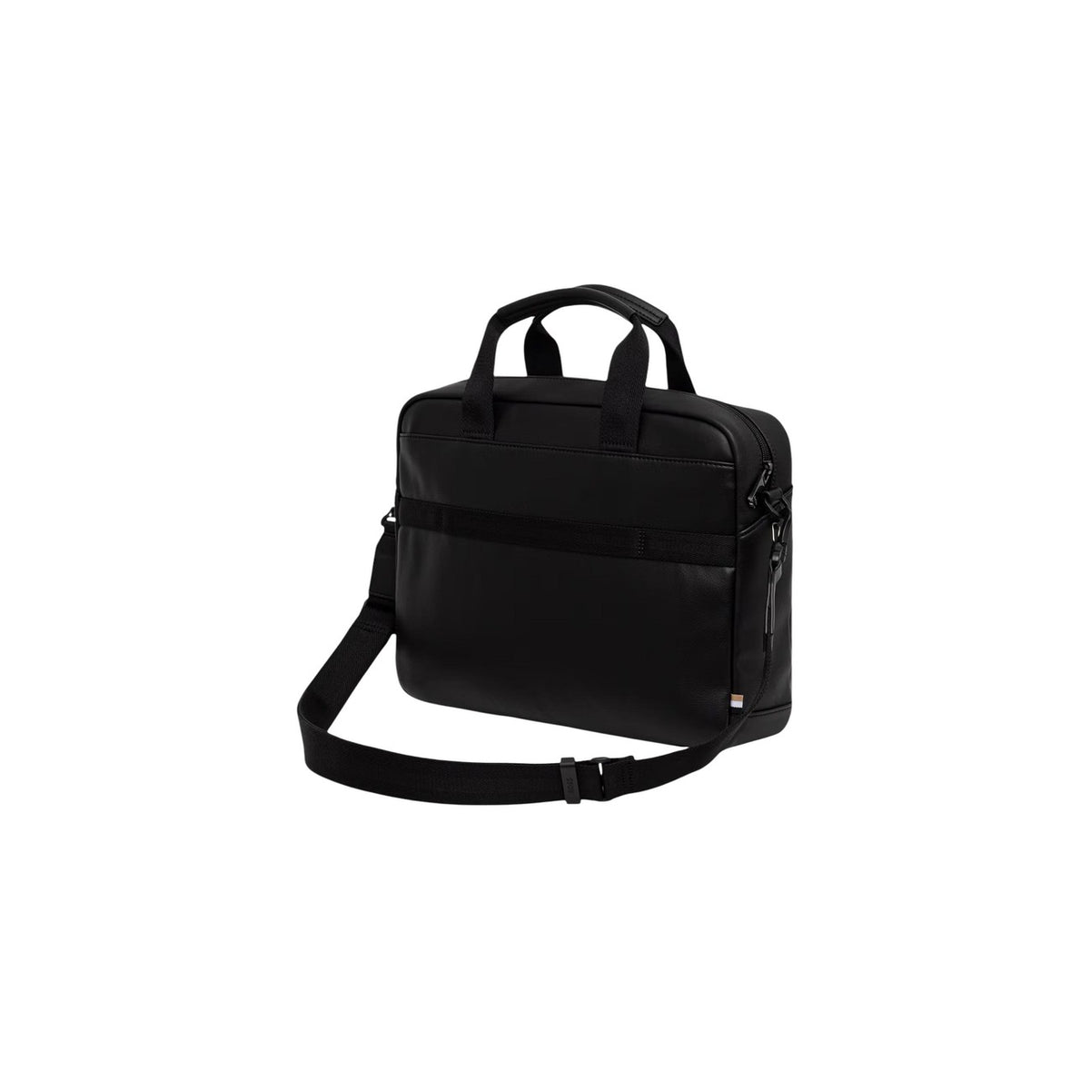 Borsa BOSS uomo nera porta PC e documenti modello Jace Doc Case 50567865. Ventiquattrore sottile per laptop in poliestere riciclato e poliuretano con tracolla e zip stile business, elegante e formale da lavoro.