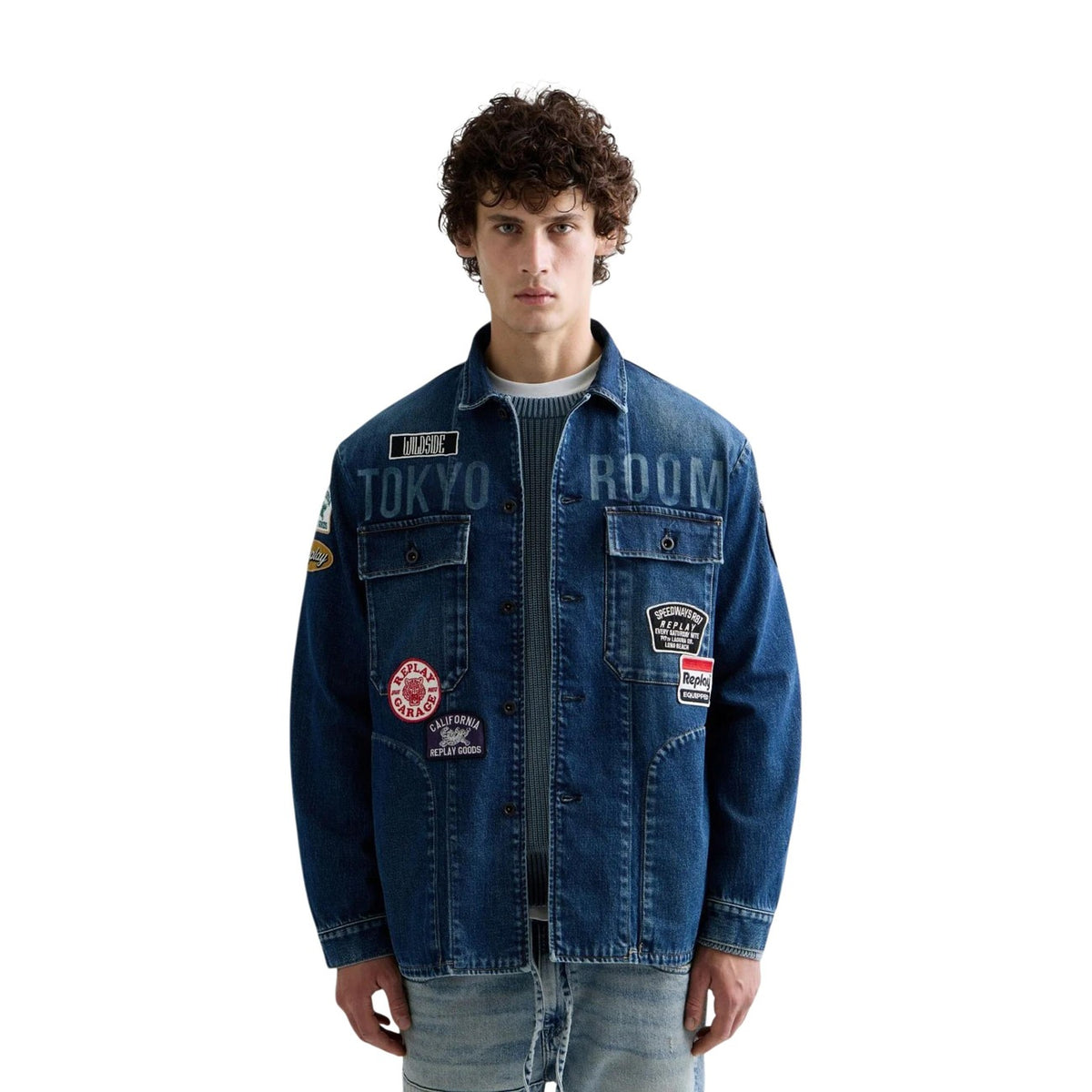 Giacca jeans uomo Replay – Giubbino denim con patch e lettering M13MD .0PL.795 22F.