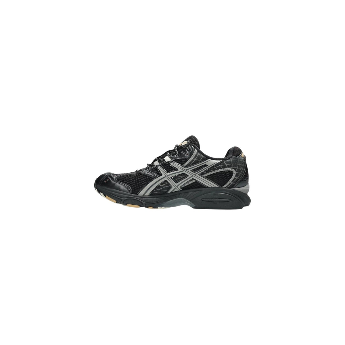 Sneaker Asics GEL-NIMBUS 10.1 stile running anni 2000 con tecnologia GEL e sistema TRUSSTIC. Scarpa sportiva ammortizzata da uomo e donna in mesh traspirante stile urban gorpcore e streetwear. Black/Clay Grey. Laterale