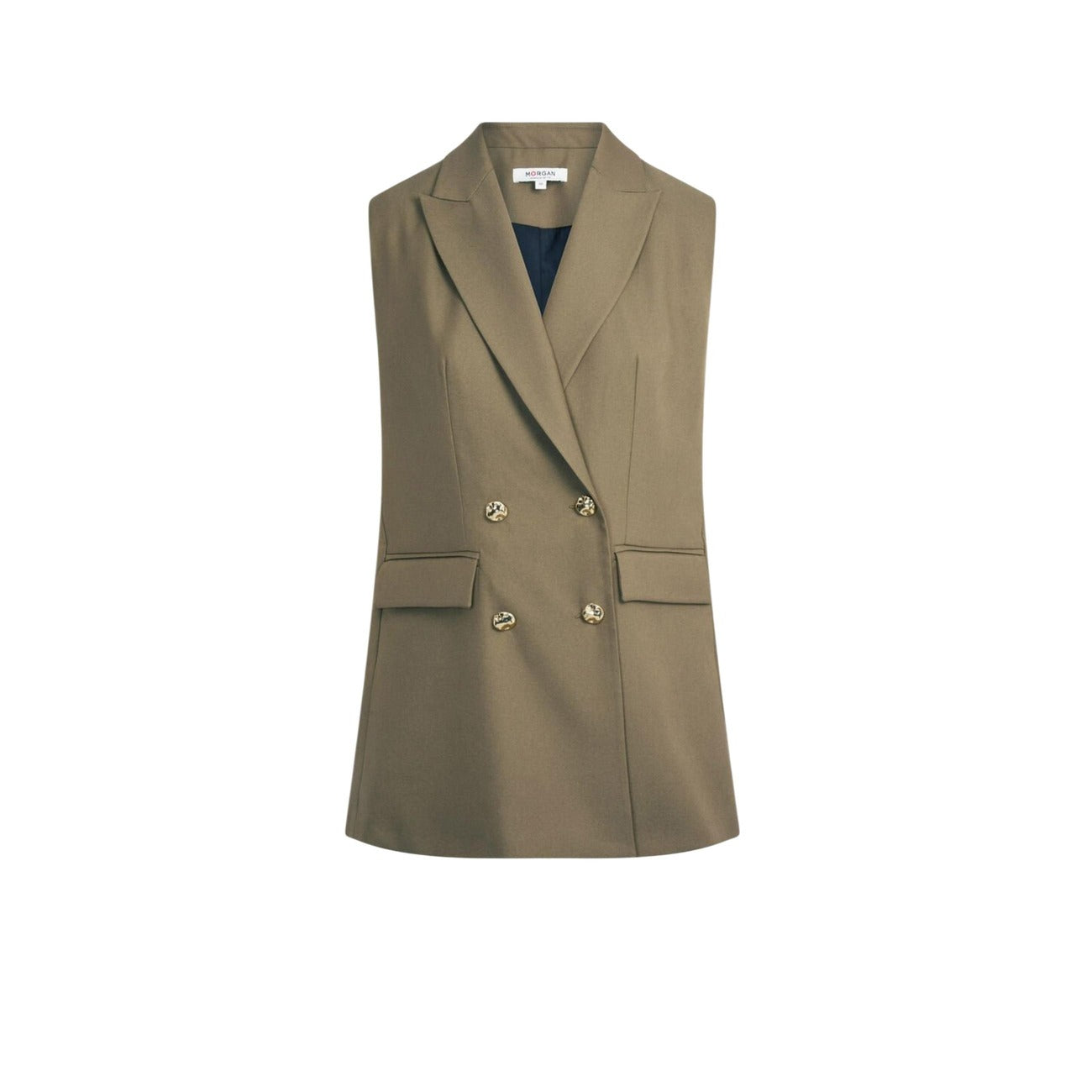 Morgan De Toi VFIDI.F Gilet; colore verde, chiusura a bottoni, scollo a V. Il capo versatile per un look "Power Dressing" moderno e vivace. Vista frontale Stesa