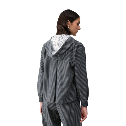 Giacca felpa grigia gessata donna Liu Jo – Felpa boxy con zip e cappuccio in pizzo TF6200T691AD3031L.