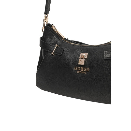 Borsa Guess Yesba Shoulder Bag; 100% Poliuretano Nero. Metalleria dorata, chiusura con cerniera, tasche interne. Borsa donna a spalla elegante e capiente. Dettagli