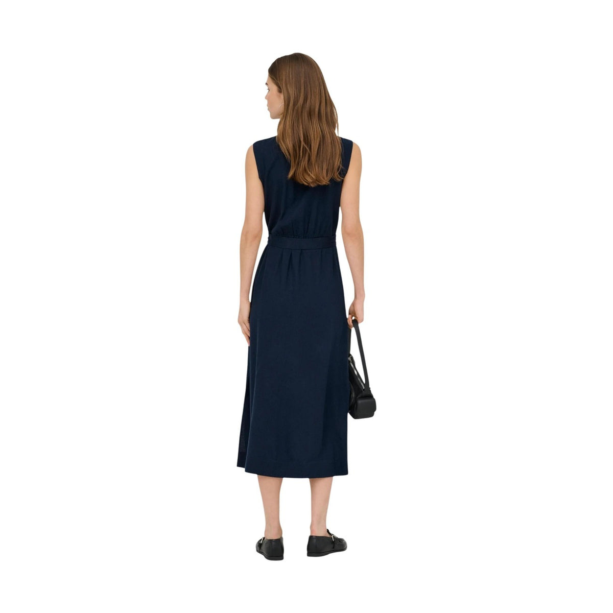 Vestito Chemisier ONLGOA; misto lino/viscosa, senza maniche, cintura inclusa. L'abito midi versatile per uno stile naturale e impeccabile. Colore blu scuro Vista posteriore