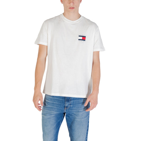 Tommy Hilfiger Jeans T-Shirt Uomo Bianca Stampa Manica Corta Scollo Tondo 100% Cotone Organico Primavera/Estate DM0DM21910