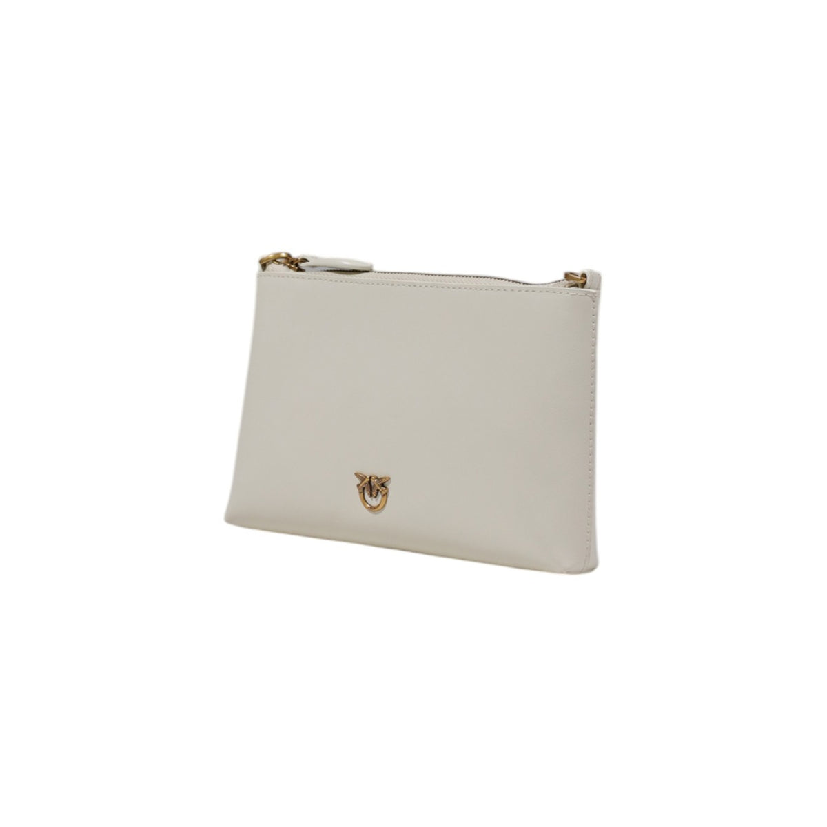 pochette Pinko Flat Horizontal Mini Vitello in pelle bianco vista frontale laterale