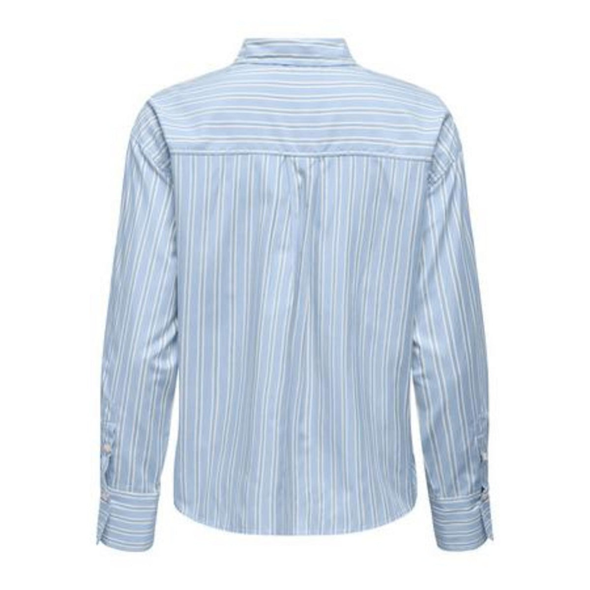Camicia azzurra regular fit Only Onlelara con ricamo sul petto, maniche lunghe con polsini e composizione in misto viscosa traspirante. Vista posteriore retro