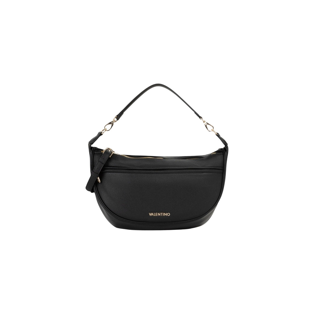 Borsa Grande Nera Donna Valentino Bags Daphne; Misure 9x24x9 cm. Tessuto 100% poliuretano granulato con manico, tracolla rimovibile e multi-tasche con zip dorate. Stile casual-chic 4 stagioni.