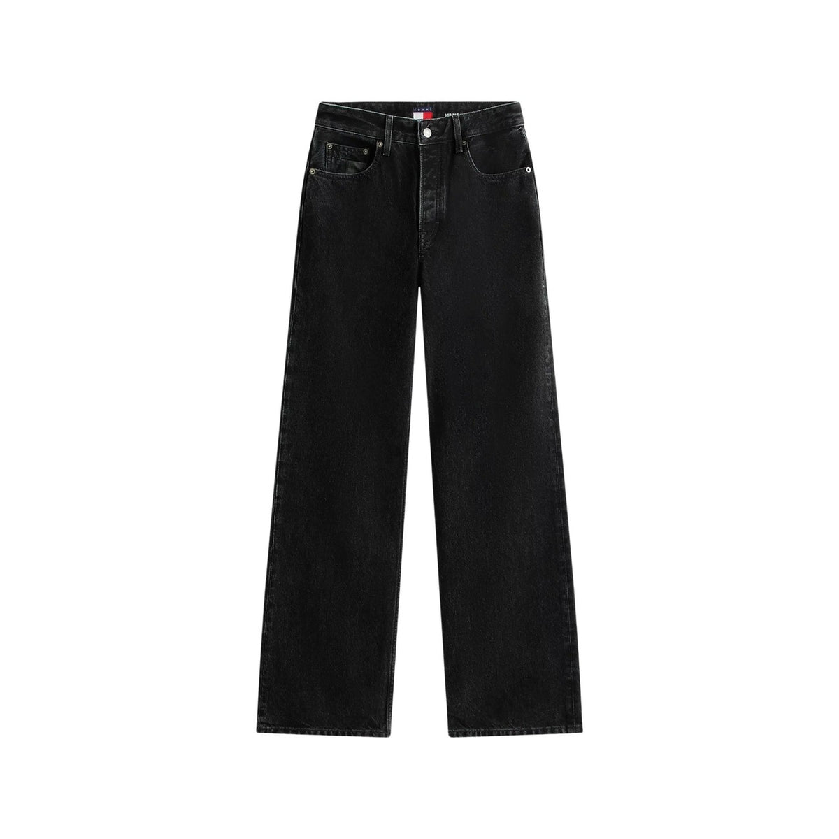 Jeans Tommy Hilfiger Jeans donna neri a zampa con zip e bottone tasche - vista frontale stesi