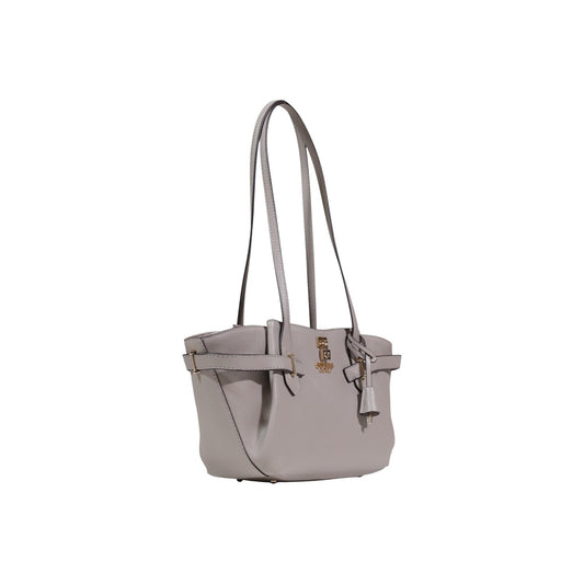Borsa Satchel Guess Yesba; 100% Poliuretano Grigio. Design a bauletto, metalleria dorata, chiusura con zip. Borsa donna ampia (40 cm) e strutturata. Vista laterale