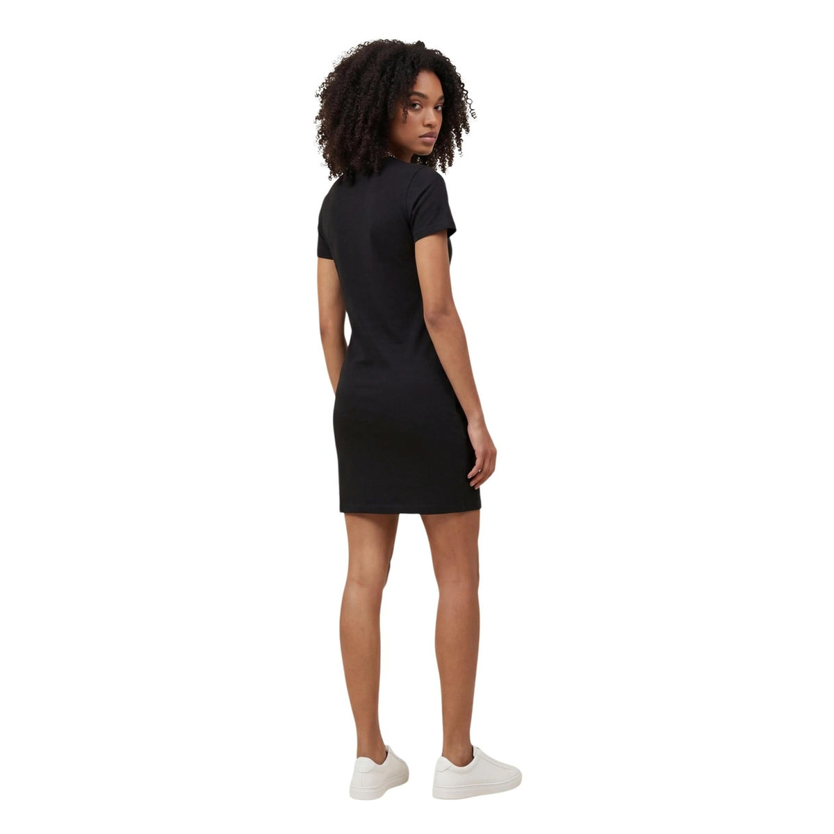 Vestito corto nero aderente Calvin Klein Jeans in cotone e lycra, modello a maniche corte con logo iconico ricamato.