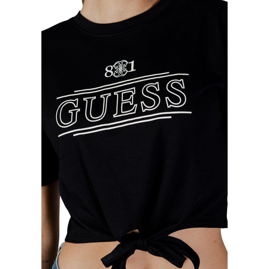 t-shirt da donna nera Guess Active MARTINA CN SS T-SHIRT V6RI14 I3Z14 in 100% cotone di alta qualità, questa maglietta a maniche corte offre una vestibilità morbida e traspirante Vista frontale dettaglio logo